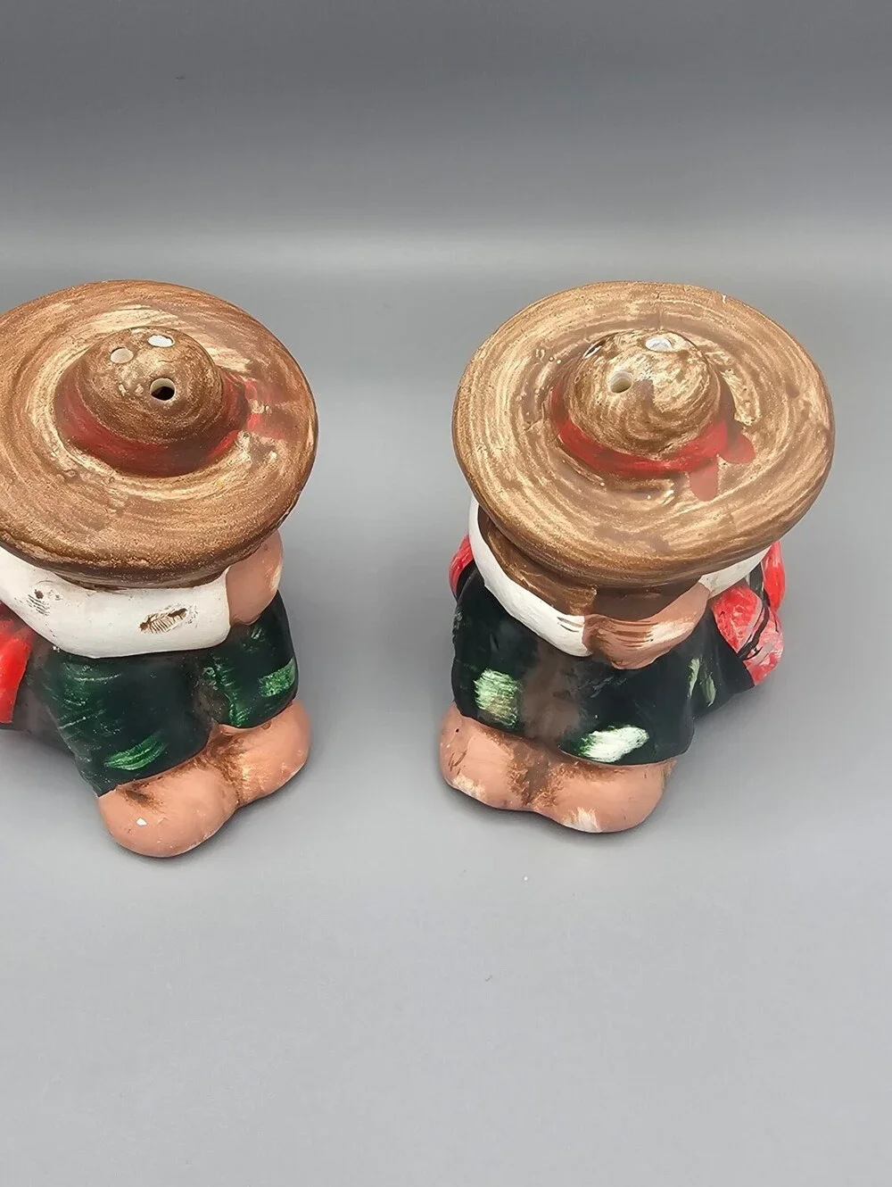 Vintage Hand-Painted Ceramic Mexican Couple Salt and Pepper Shakers